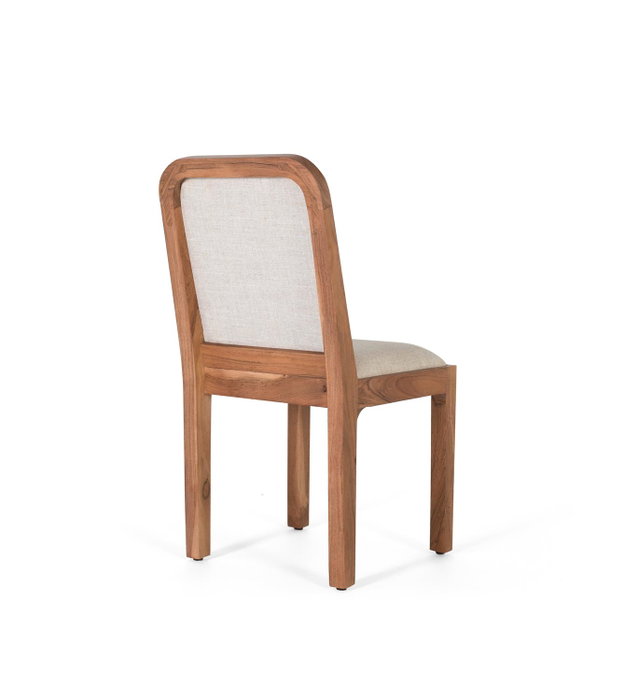 Lot de 2 Chaises en Bois d'Acacia et Tissu Beige - Chaises de Salle à Manger avec Assise en Tissu, Structure en Bois Massif Naturel